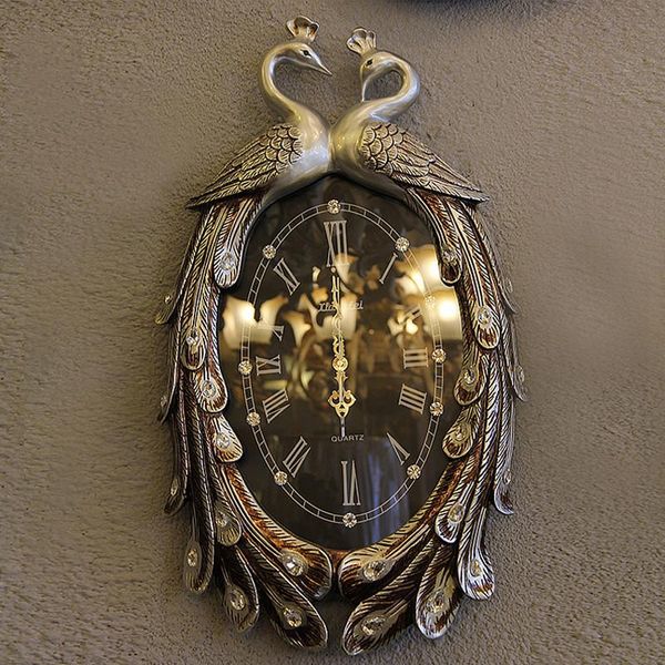 

wall clocks atmospheric retro clock european living room fashion creative home silent double peacock