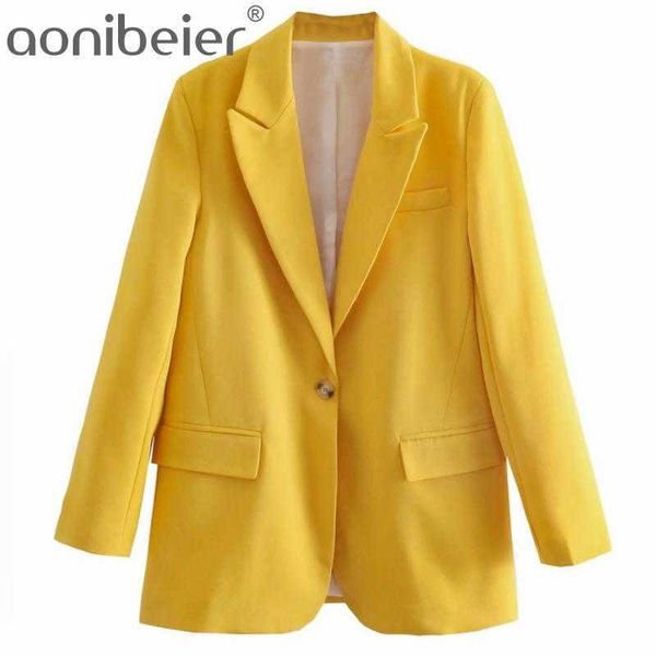 

za yellow fit blazer suit women long sleeve shoulder pads single button casual blazers coat flap pockets 210604, White;black