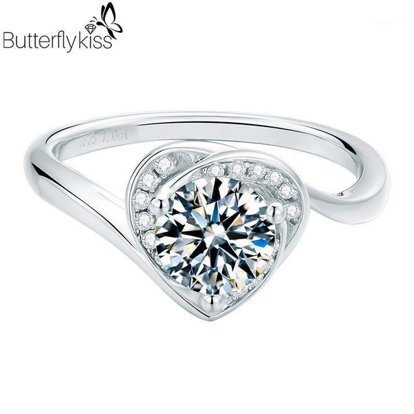 

cluster rings bk 1ct moissanite ring genuine silver heart shape white/yellow/rose gold diamond fashion girlfriend gift jewelry for woman1, Golden;silver