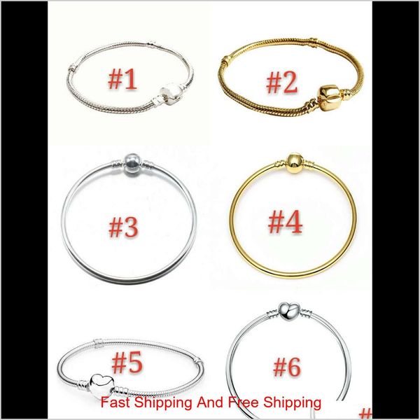 

17-21cm 5 styles 925 silver plated bracelet snake chain bangle with barrel clasp fit european beads bracelet for diy jewelry lezgl yls8o, Black