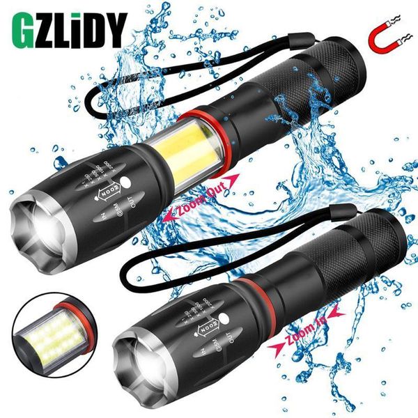 

flashlights torches multifunction led powerful t6 l2 waterproof zoom torch cob design tail super magnet camping lamp1