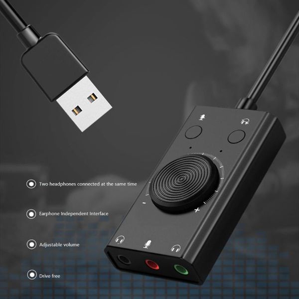 

sound cards portable usb external card stereo mic speaker headset audio jack 3.5mm cable adapter mute switch volume adjustment