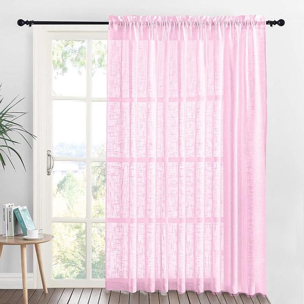 

curtain & drapes 2pcs white pink grey sheer curtains for living room tulle bedroom window treatment finished voile drape decoration