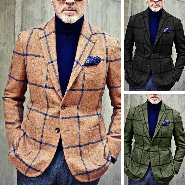 

men's suits & blazers suit plaid casual jacket in fashion singal breasted smart v-neck coat wedding party night groosman wear, White;black