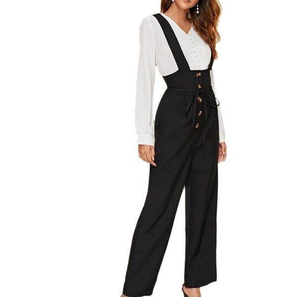

women's jumpsuits & rompers goocheer sleeveless women high waist chic jumpsuit dungarees bib cargo pants overalls playsuits plus size, Black;white