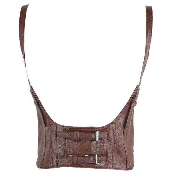 

belts x7af women faux leather underbust corset crop adjustable double buckle cincher, Black;brown