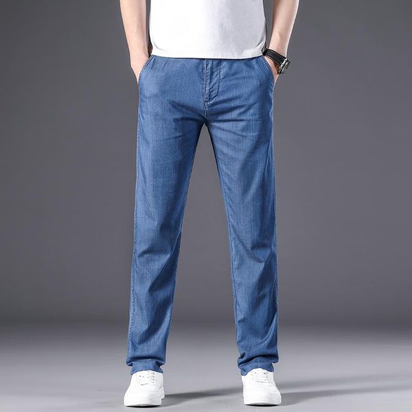 

men's jeans 2021 -selling non-fading summer modal plus size denim trousers five-point pants young and middle-aged dad business casu, Blue