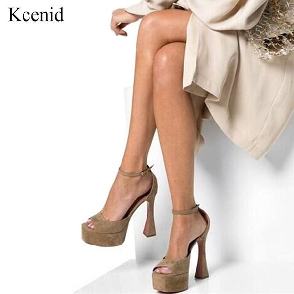 

dress shoes kcenid fish mouth women high heels sandals ankle strap womens plus size platform party pumps flock yellow, Black