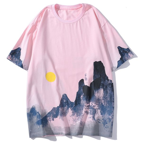

aelfric 2021 new eden summer t shirt men ink painting print tshirt loose male casual cotton tee fashion streetwear short sleeve qowg, White;black