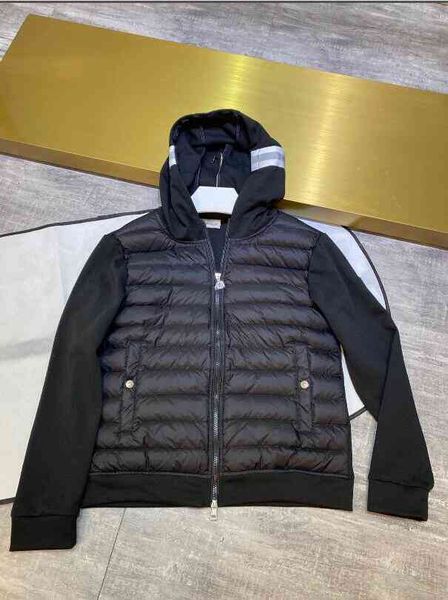

men knitting hooded down coat thick warm double zipper dign et slim parkas black color