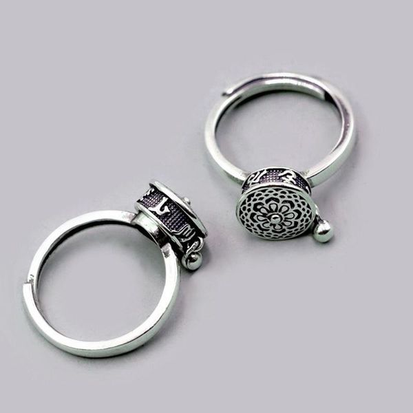 

cluster rings silver color buddhist ring for women tibetan prayer wheel om mantra good luck, Golden;silver