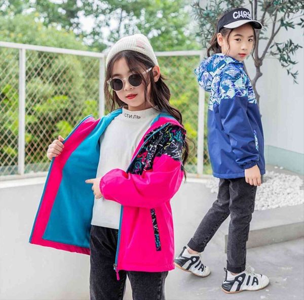 

autumn children outwear windbreak jacket girls hooded fleece warm coat waterproof windproof kids clothes sport for, Blue;gray