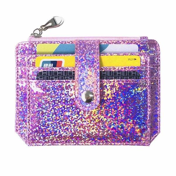 Bolsas moda laser pu moed couro mulheres bling colorido bolsa pequena carteira de identificação cartão de identificação bolso bolso de dinheiro para meninas presente