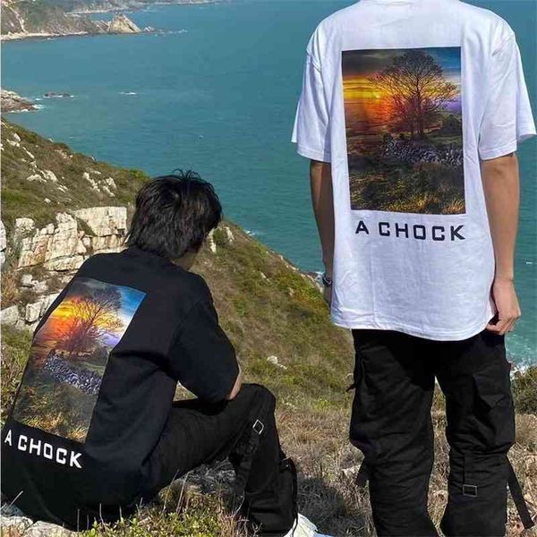

achock fashion brand cotton high street personality street hip hop short t-shirt loose half sleeve men's and women's summer new st, White;black