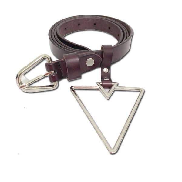 

korean genuine leather women's belt fashion pin button triangle decorative leather belt with coat, Black;brown