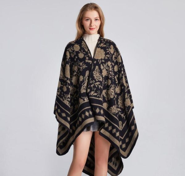

winter warm butterfly ponchos capes for women oversized shawls wraps thick cashmere female bufanda mujer scarves, Blue;gray