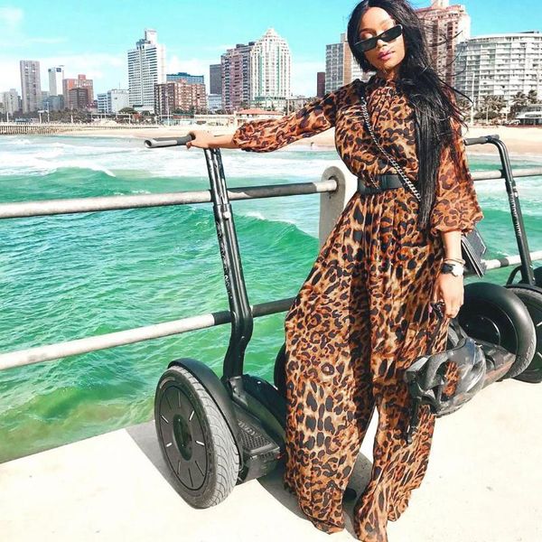

women's jumpsuits & rompers holiday turtleneck leopard print straight women full sleeve elastic braid chiffon long, Black;white