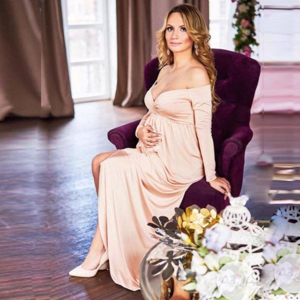 

maternity dresses long maxi dress front slit bare shoulder red women's evening summer night gown party pregnancy clothes, White