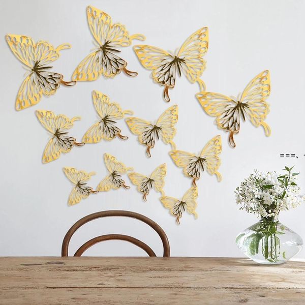 NewButterfly decalques 12pcs adesivos de parede 3d decoração de geladeira 3 tamanhos para festa quarto casamento sala de estar bolo de decoração RRE11769