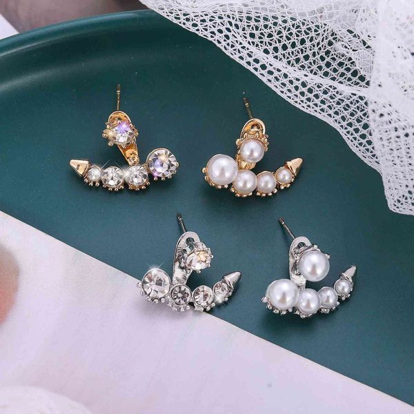 

the birth of beauty sarah diamond pearl asymmetric arc earrings, Silver