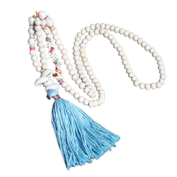 

pendant necklaces colorful tassel necklace multi-shaped stone wooden beads jewelry gift, Silver