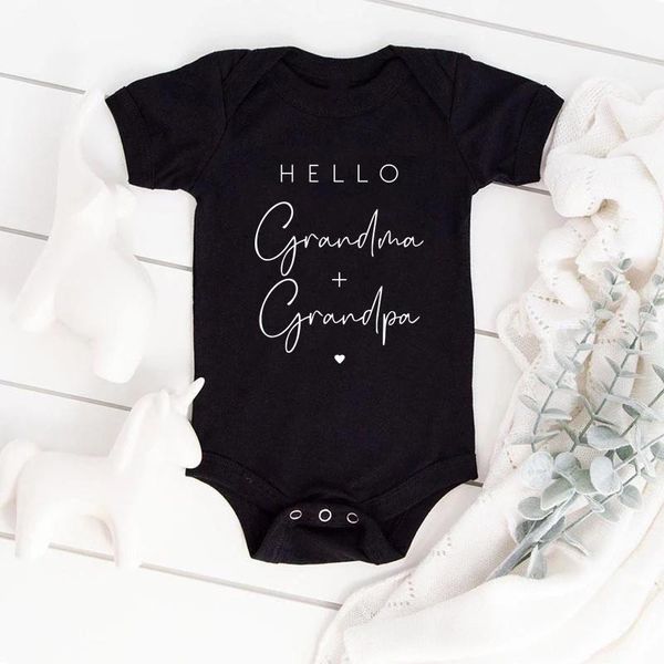 

rompers hello grandma & grandpa baby bodysuits pregnancy announcement to be grandparents infant boy girls jumpsuit shower gift, Blue