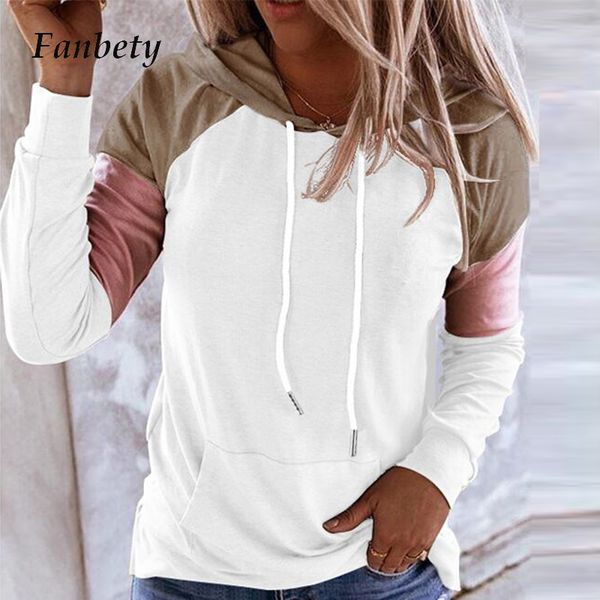 

2021 new women casual patchwork pocket hooded sweatshirts autumn long sleeve pullover female streetwear plus size drawstring hoodies zb, Black