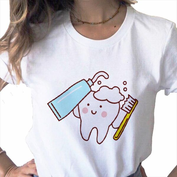 

Beautiful Cartoon Teeth Dentist Print Men T Shirt Ladies Casual Basis O Collar White Short Sleeve Shirt,drop Ship, White;black