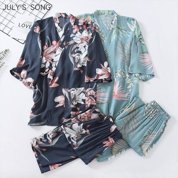 

kimono pajamas viscose set womens sleepwears 3 4 sleeves long pants nightwear couple, Black;red