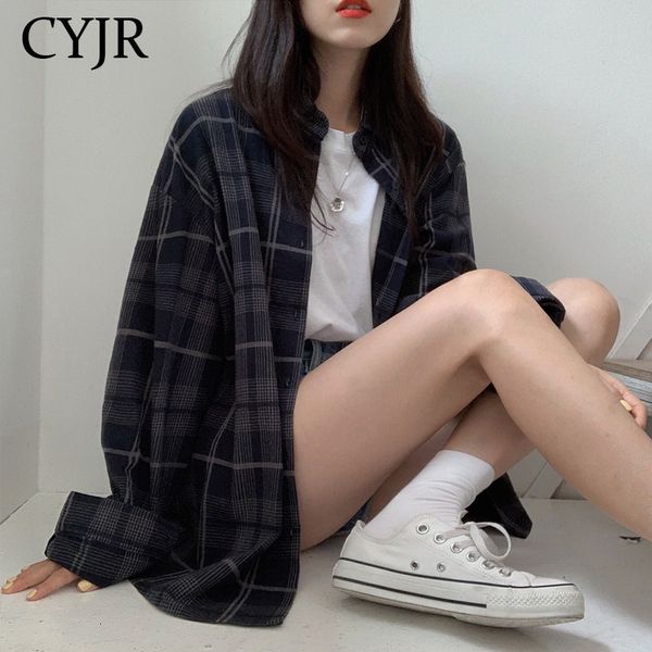 

new shirt oversize long sleeve cotton girls autumn blouse plus size female blouses feminine plaid 0hyh, White;black