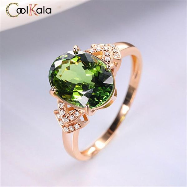 

wedding rings coolkala oval tourmaline style open ring for women with rose gold hand jewelry, Slivery;golden