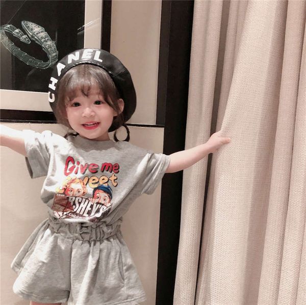 

trendy boys' and girls' 2021 children's summer spring grey smiley face short sleeve shorts two piece suit