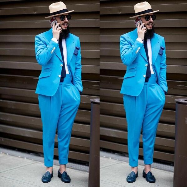 

men's suits & blazers sky blue business men casual 2 buttons jackets+pants set costume homme groom wear party prom male blazer wedding, White;black