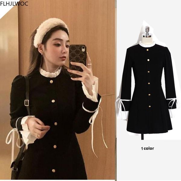 

casual dresses year date feminine vestidos stand collar retro vintage european french style little black patchwork white shirt luz, Black;gray