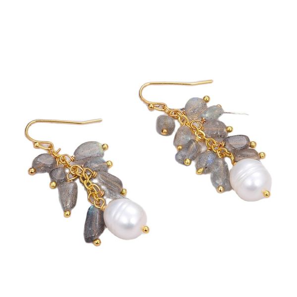

guaiguai jewelry natural labradorites orm cultured white rice pearl dangle hook earrings handmade for women real gems stone lady fashion jew, Silver