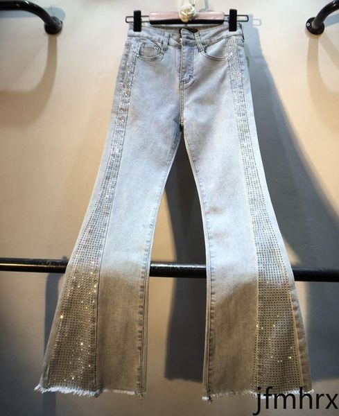 

women's jeans high street drilling jean trousers woman waist slim fit boot-cut capri 2021 spring leisure skinny pants, Blue