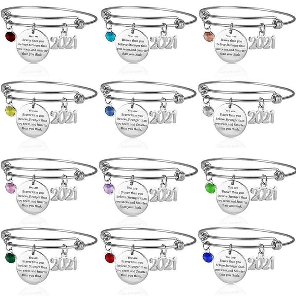 

new letter adjustable bracelets bangles 12 birthstone charm silver color wire bangles birthday party jewelry female, Golden;silver