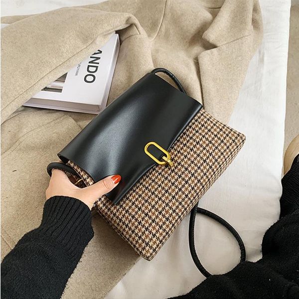 

evening bags tweed and leather patchwork crossbody bag 2021 vintage plaid flap handbags for women bolsa feminina winter borsa donna torebki