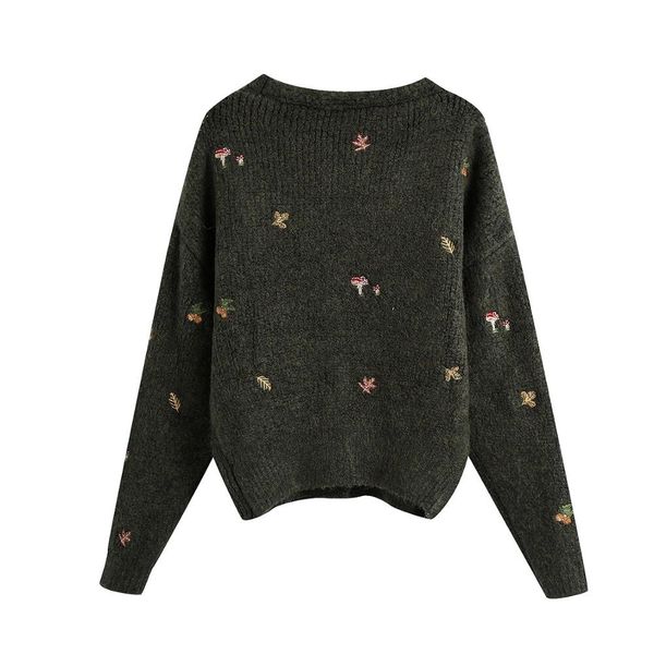 

harajuku winter flower embroidery ugly sweater vintage center buttons knitted oversize cardigan retro woman long sleeve jumper, White;black