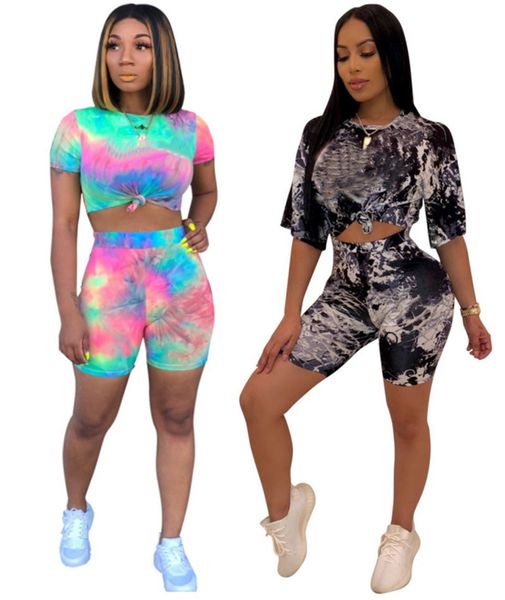 

summer clothing women tracksuits t-shirt shorts fashion xl tie-dye 2 piece sets sports suit pullover designer outfits shirts capris 2633, Gray