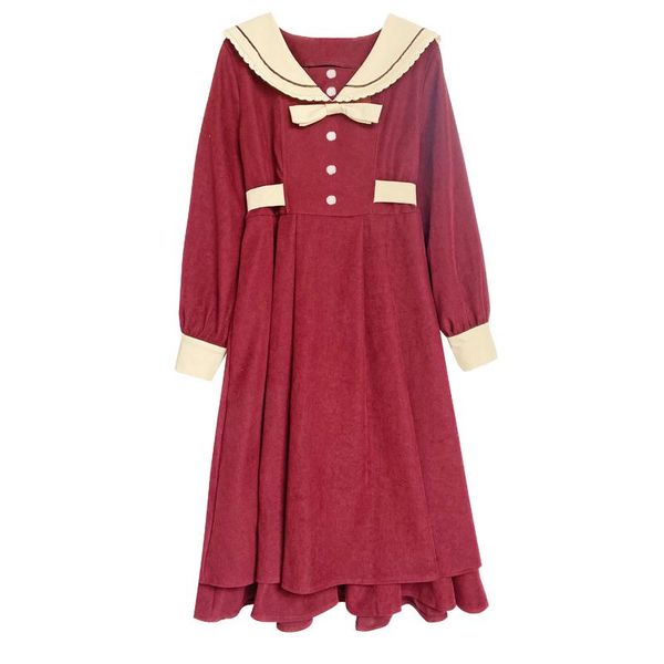 

casual dresses japanese style autumn dress mori girls sailor collar long sleeve college preppy sweet ruffles bow kawaii cute, Black;gray