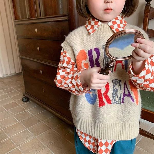 

milancel kids clothes letter vest girls outwears korean kintting casual children clothing 211203, Camo