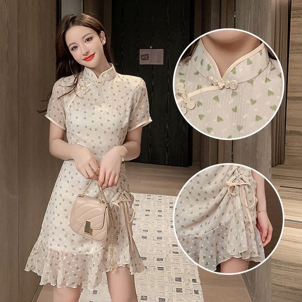 

luxury casual dresses improved version of guochao qipao young women's 2021 girl drs chine style small man, Black;gray