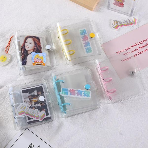 

card holders 3 in pvc transparent handbook star mini collection book loose-leaf notebook, Brown;gray