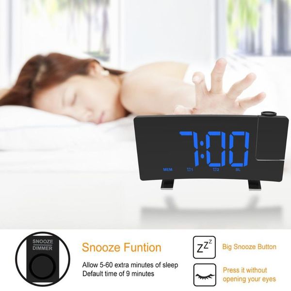 

other clocks & accessories led fm projection 2 alarms clock multifunctional 5-inch curved screen 5 levels display brightness 4 adjustable al