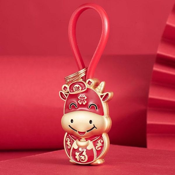 

keychains year of the ox mascot car keychain cute pendant lucky auspicious decoration key, Silver