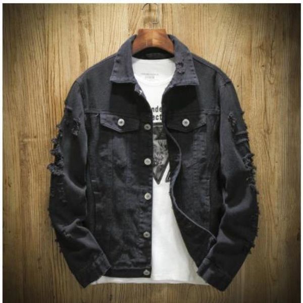 

denim new men mens holes jean clothes jackets mens washed garment jacket coat denim ripped designer pink okfvk, Black