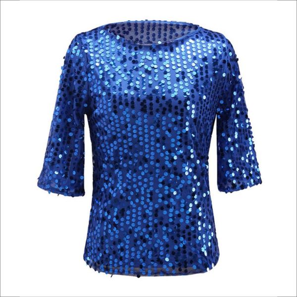 

women's t-shirt fashion glitter sequin round neck women, White