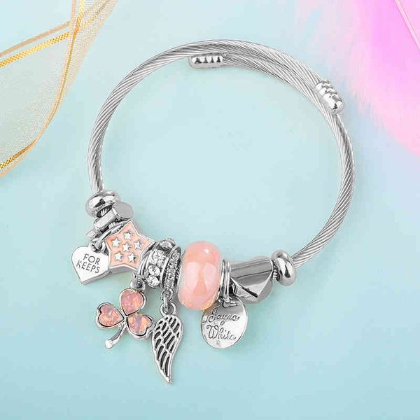 

modalen new digner pink stainls steel bangle charm bracelets, Golden;silver