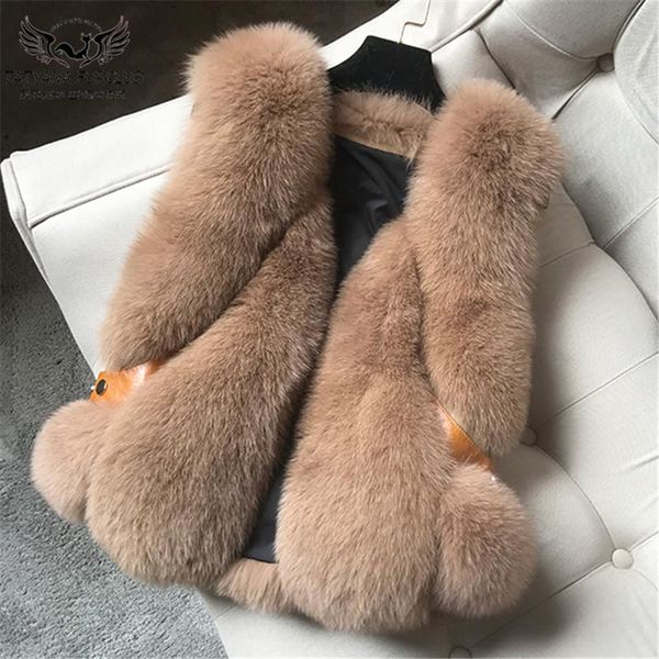 

women's fur & faux 2021 winter fashion natural coat for women short real vest with sheep leather genuine waistcoat, Black